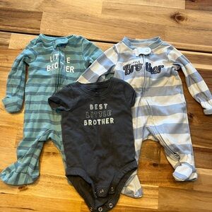 3 newborn Carter’s ‘Little Brother’ outfits.